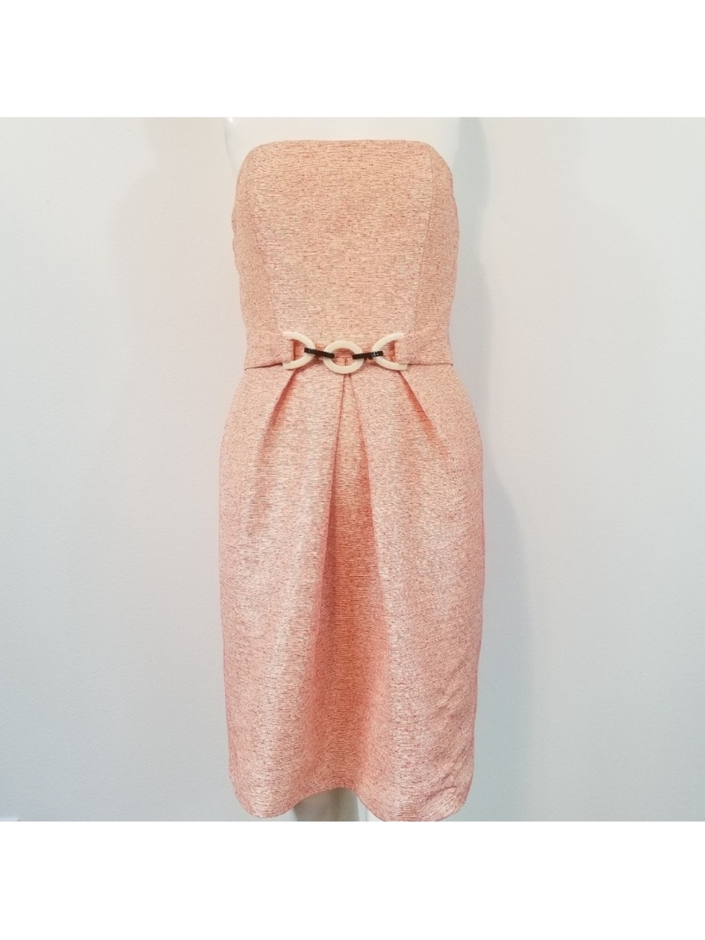 ANTONIO MELANI Strapless Peach Sheath Dress with Ring-Detail Waist